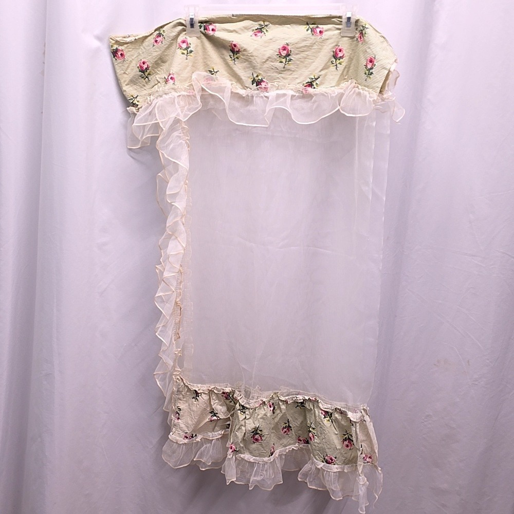 Handmade Window Valance Sheer Curtain Set Green Pink Floral Shabby Chic